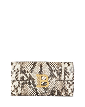 Shop Balmain B Buzz Snake Embossed Leather Chain Wallet In Light Gray/gold
