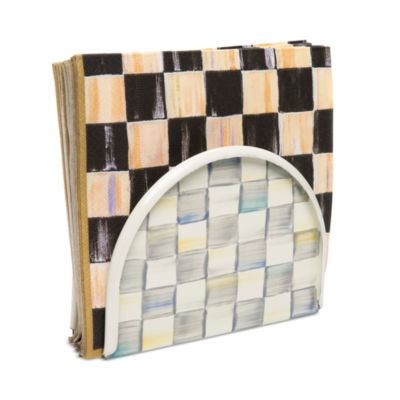 Sterling Check Enamel Napkin Holder