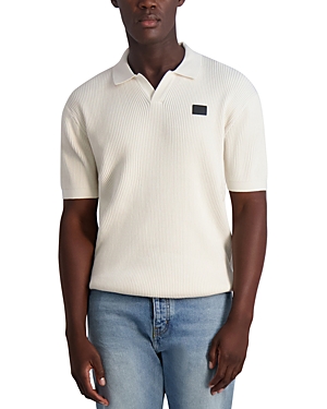 Shop Karl Lagerfeld Slim Fit Open Collar Short Sleeve Polo Sweater In Natural