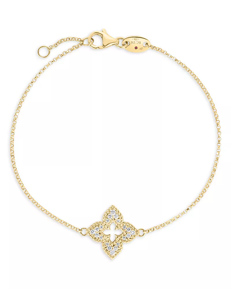 Roberto Coin 18K Yellow Gold Venetian Princess Floral Diamond Station Bracelet