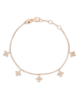 Shop Roberto Coin 18k Rose Gold Verona Love By The Inch Diamond Flower Five Charm Bracelet