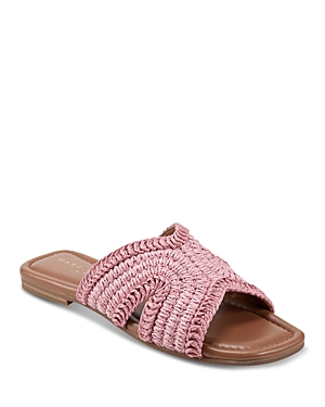 Marc Fisher Ltd Woven Raffia Flat Slide Sandals In Medium Pink