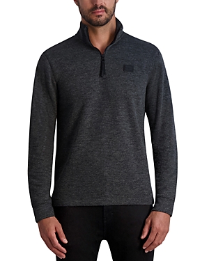 Shop Karl Lagerfeld Brushed Slim Fit Quarter Zip Mock Neck Sweatshirt In Gray
