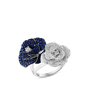 Bloomingdale's Sapphire & Diamond Flower Statement Ring In 14k White Gold In Blue/white