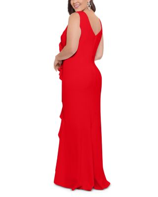 Sleeveless V Neck Ruffled Gown