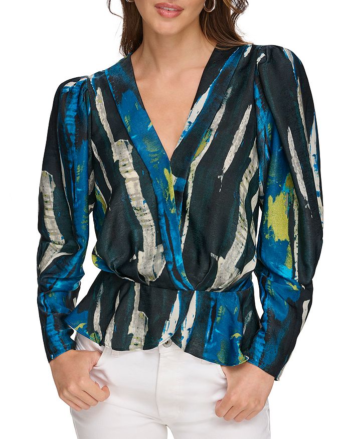 DKNY Printed Satin Long Sleeve Blouse | Bloomingdale's