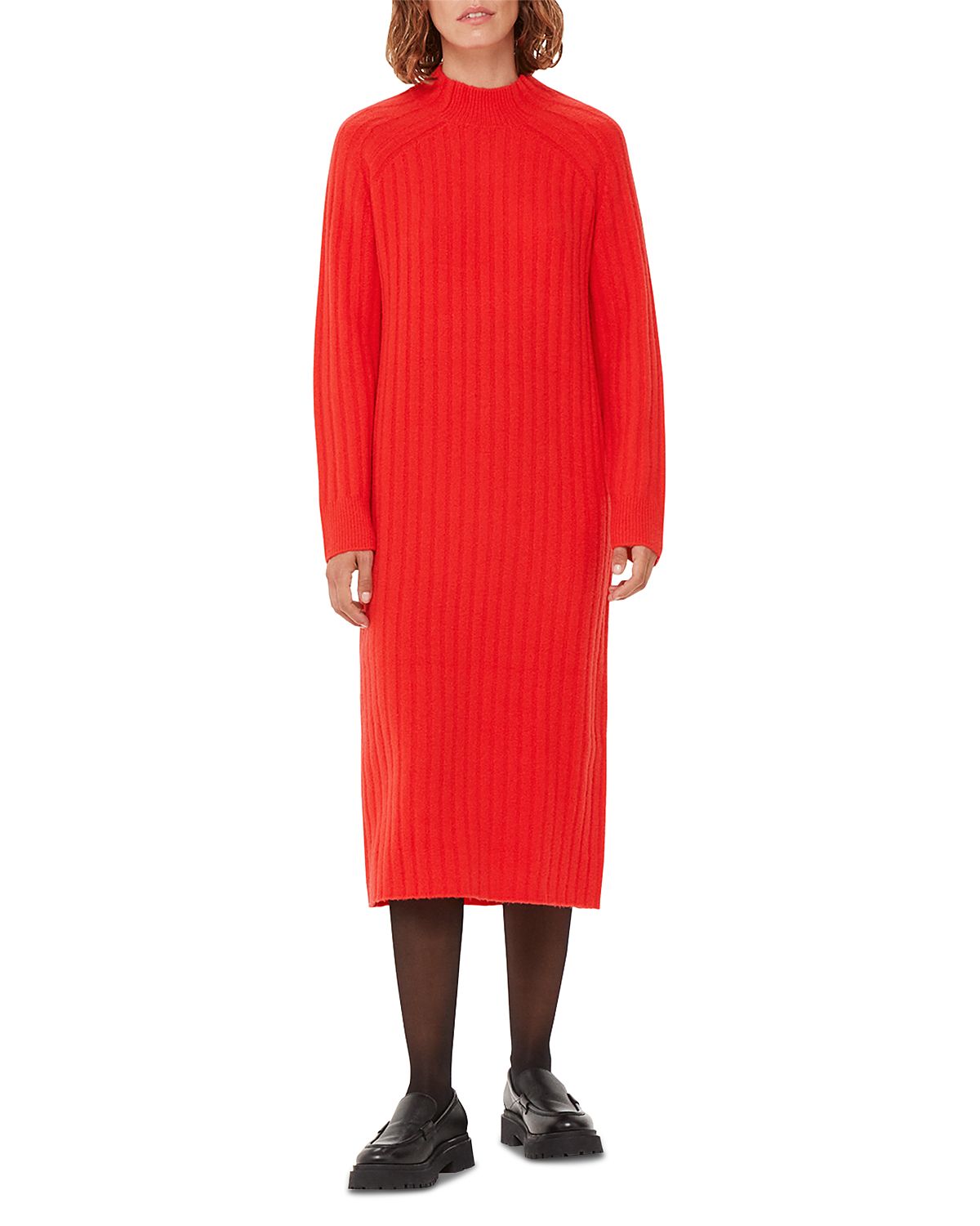 Whistles Ribbed Knit Midi Sweater Dress