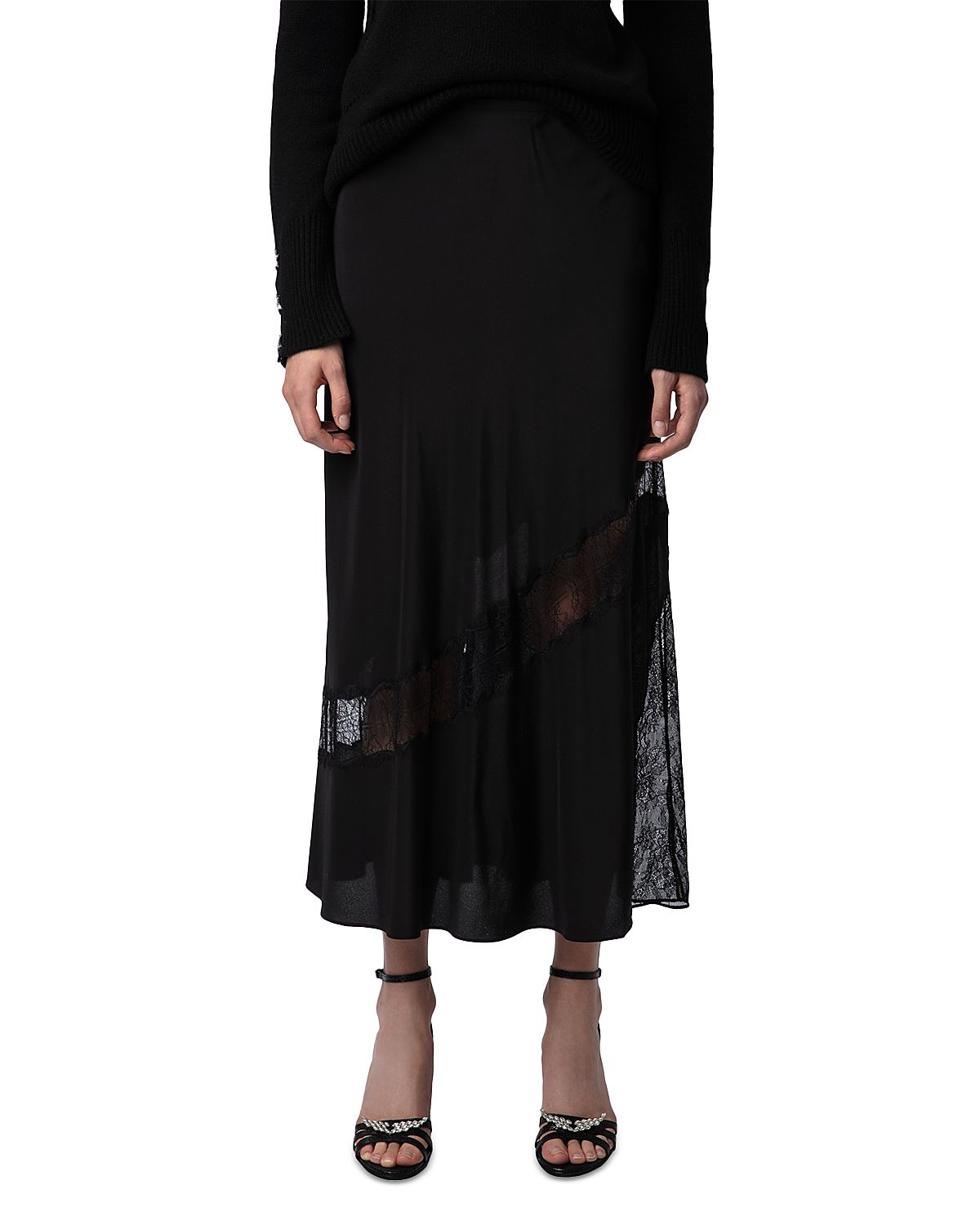 Zadig & Voltaire Jaylal Lace Detail Silk Skirt