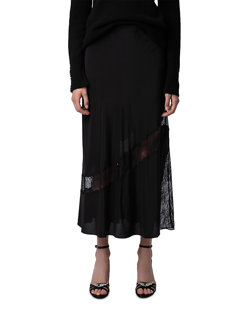 Zadig & Voltaire Jaylal Lace Detail Silk Skirt