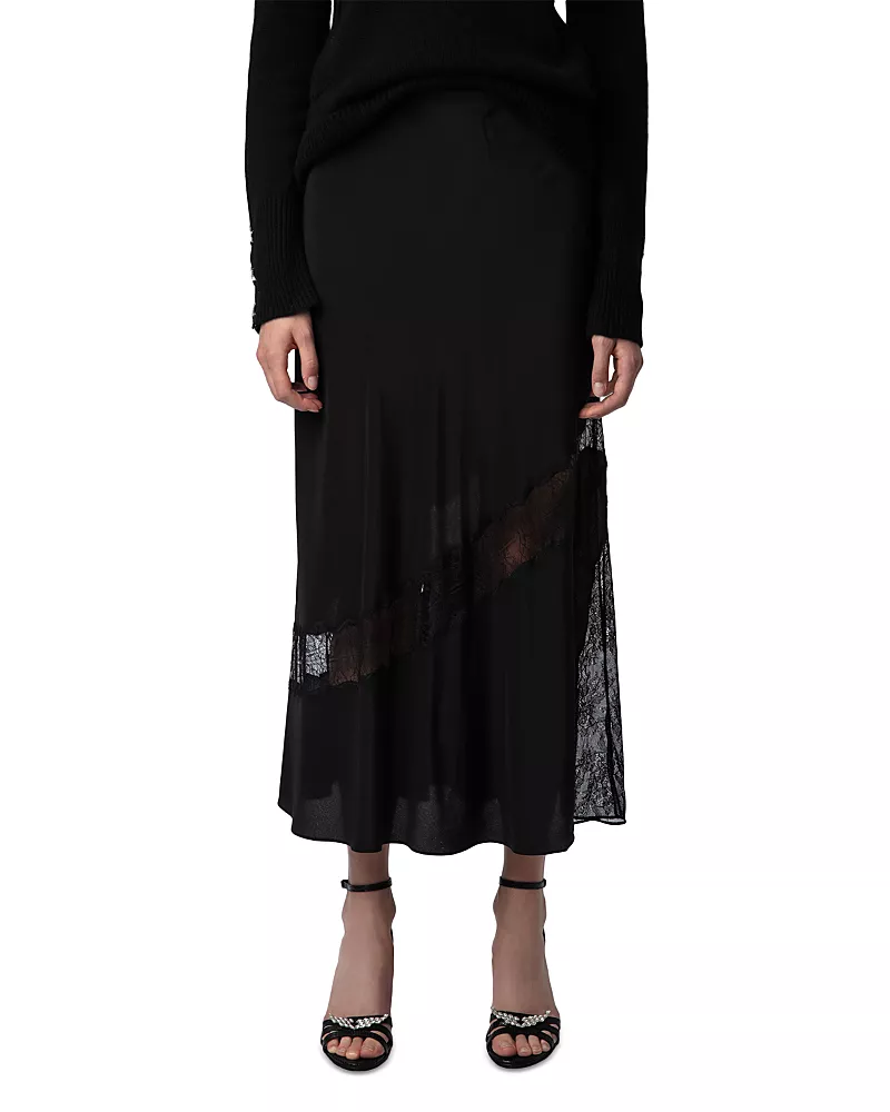 Zadig & Voltaire Jaylal Lace Detail Silk Skirt