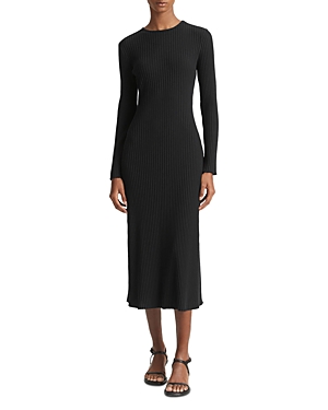 Vince Ribbed Long Sleeve Midi Dress In Coastal