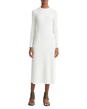 Shop Vince Ribbed Long Sleeve Midi Dress In Off White