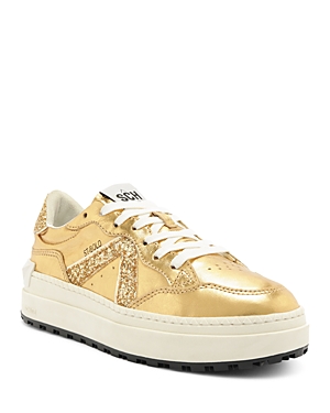 Shop Schutz Women's St Bold Almond Toe Glitter Detail Platform Sneakers In Gold