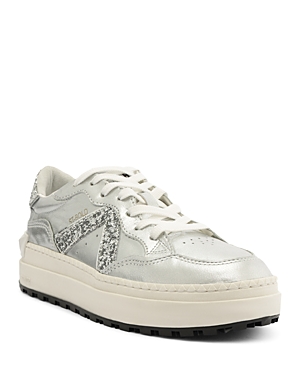 Shop Schutz Women's St Bold Almond Toe Glitter Detail Platform Sneakers In Silver