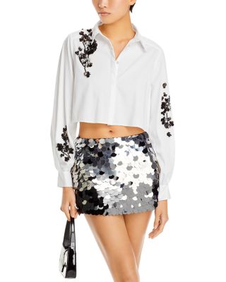 Cinq à Sept - Floral Sequined Cropped Shirt