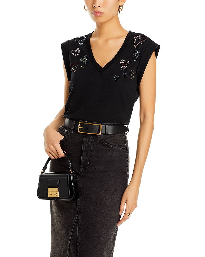 CINQ A SEPT RHINESTONE NET BELLA TEE