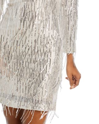 Sequin Fringe Long Sleeve Cocktail Dress