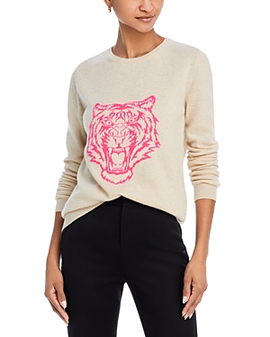 Jumper 1234 Tiger Graphic Cashmere Sweater In Oatmeal