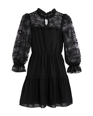Aqua Girls' Lace Long Sleeved Dress, Little Kid, Big Kid - 100% Exclusive In Black