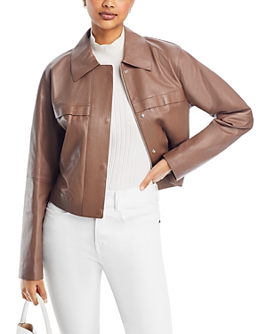 Lafayette 148 Zip-front Leather Bomber Jacket In Deep Acorn