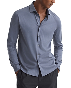 Shop Reiss Viscount Mercerized Cotton Long Sleeve Button Front Shirt In Airforce Blue