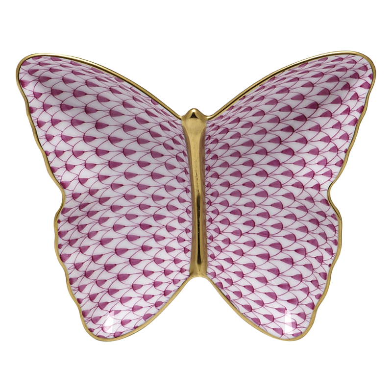 Herend Porcelain Butterfly Dish In Raspberry