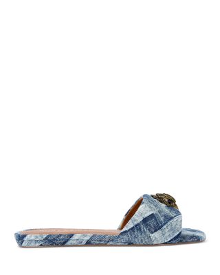 Women&#39;s Kensington Square Toe Crystal Eagle Head Blue Slide Sandals