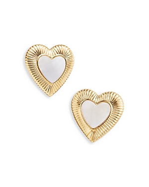 Shop Baublebar Liza Shell Heart Stud Earrings In Gold Tone In White/gold