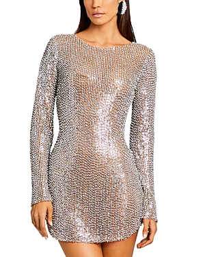 Shop Retroféte Malaya Sequin Mini Dress In Silver/tan