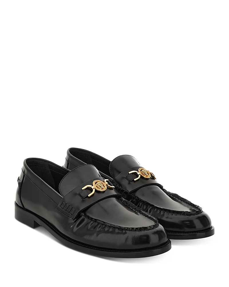 Versace Horsebit-embellished Patent-leather Loafers In Black