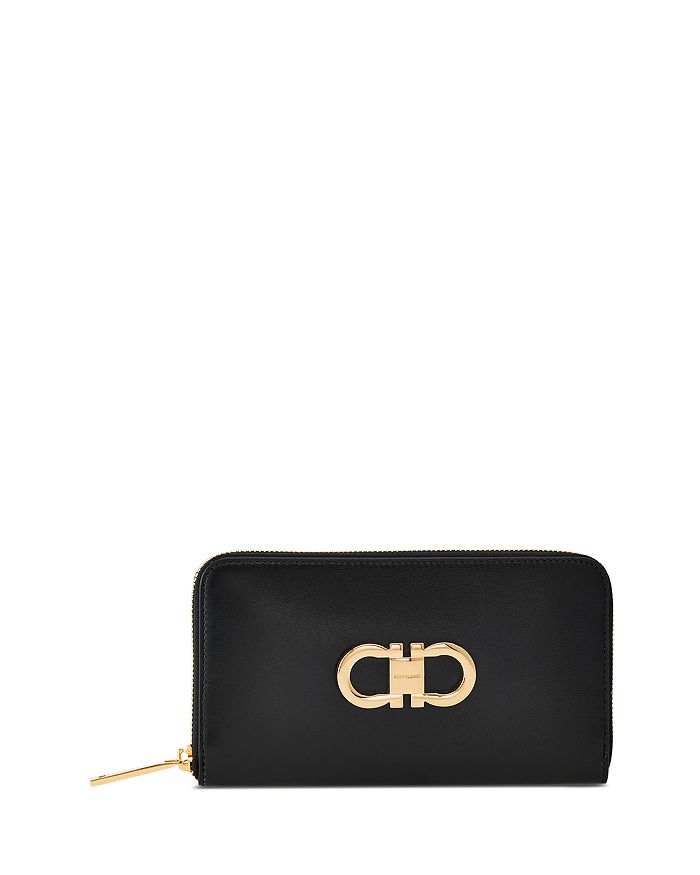 Gancini Leather Zipper Continental Wallet