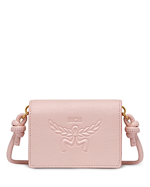 Mcm Himmel Mini Leather Card Case With Strap In Peach Blush