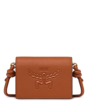 Shop Mcm Himmel Mini Leather Card Case With Strap In Cognac