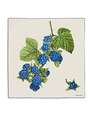 Ferragamo Silk Berry Print Square Scarf In Cream/blue