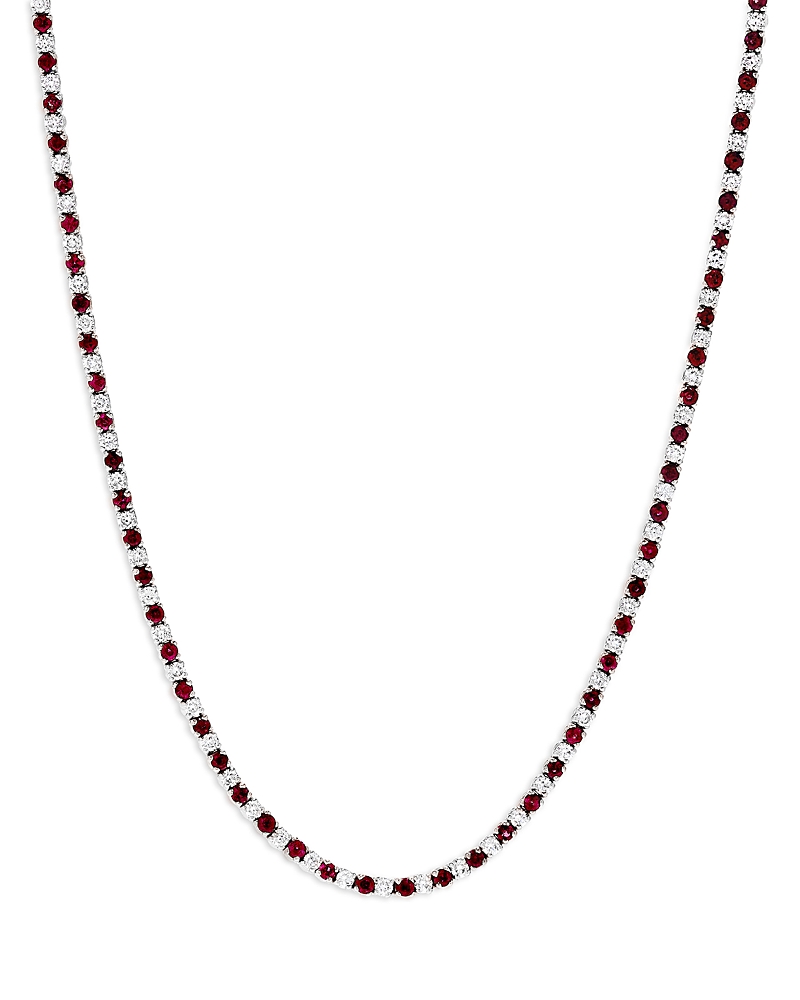 Bloomingdale's Ruby & Diamond Tennis Necklace In 14k White Gold, 17 In Ruby/white Gold