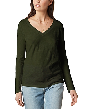 Velvet By Graham & Spencer Blaire Long Sleeve V Neck Tee In Locust Green