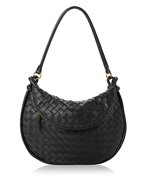 Shop Bottega Veneta Gemelli Medium Shoulder Bag In Black/brass