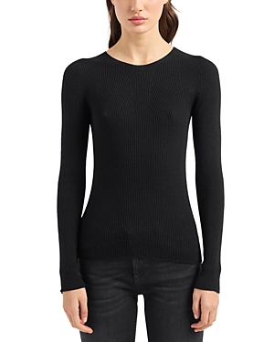 Shop Emporio Armani Ribbed Crewneck Sweater In Black