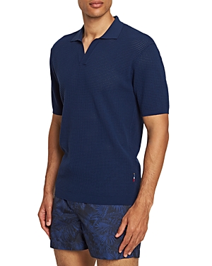Orlebar Brown Roddy Tailored Fit Open Knit Polo Shirt In Lagoon Blue