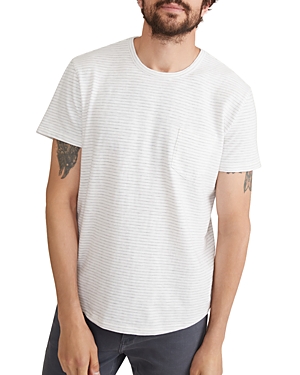 MARINE LAYER COTTON BLEND HEAVY TEXTURED HEATHERED STRIPE POCKET TEE