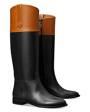Tory Burch Women's Double T Riding Boots In Perfect Black/tan