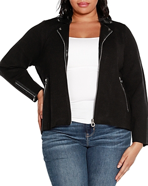 Belldini Plus Size Moto Sweater Jacket In Black/black