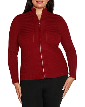 Size Ribbed Mock Neck Zip Up Sweater