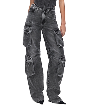 GOOD AMERICAN HIGH RISE WIDE LEG CARGO JEANS IN BLACK 299