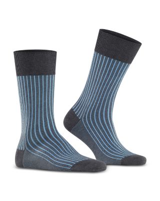 Mercerized Cotton & Nylon Two Tone Stripe Jacquard Dress Socks