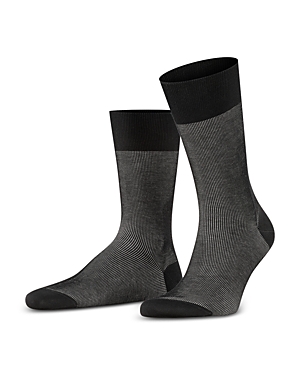 Falke Mercerized Cotton & Nylon Two Tone Shadow Effect Dress Socks In Black