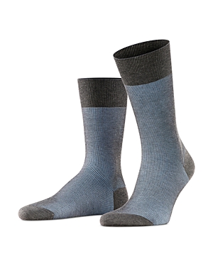 Falke Mercerized Cotton & Nylon Two Tone Shadow Effect Dress Socks In Grey-bleue