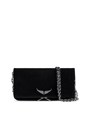 Zadig & Voltaire Rock Nano Suede Clutch Bag In Noir