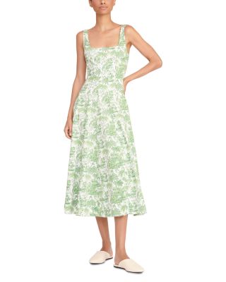 Staud Wells Toile Poplin Midi Dress In Clove Toile | ModeSens