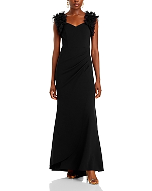 Shop Aqua Long Scuba Crepe Ruffle Shoulder Dress - 100% Exclusive In Black
